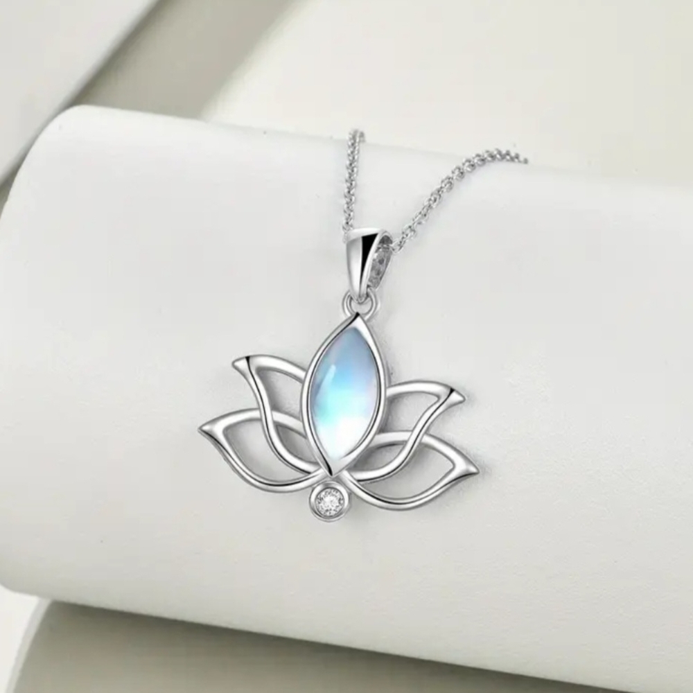 Elegant Sterling Silver Lotus Pendant Necklace With Moonstone